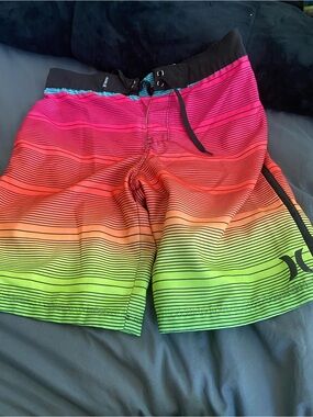 Hurley Men's Pink-Orange-Yellow-Green Gradient Board Shorts